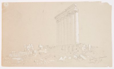 Zeichnung, Tempel des Jupiter bei Sonnenaufgang, Baalbek, 7. Mai 1868 von Frederic Edwin Church