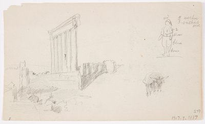 Zeichnung, Tempel des Jupiter bei Sonnenaufgang, Baalbek, 7. Mai 1868 von Frederic Edwin Church