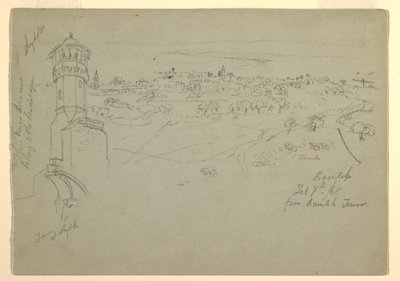 Zeichnung, Turm in Lydda und Ramleh von Ramleh-Turm aus gesehen, Palästina [Ramleh, Israel], 7. und 10. Februar 1868 von Frederic Edwin Church