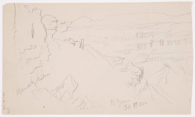 Blick über die Hügel und Ebene zu den Bergen, Tal von El Yemen, Februar 1868 von Frederic Edwin Church
