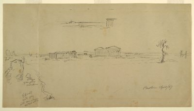 Ansichten der Basilika und des Neptuntempels, Paestum, Italien, April 1869 von Frederic Edwin Church