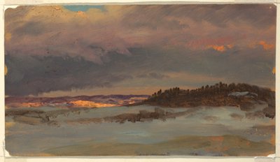 Winterlandschaft mit blauem Hügel bei Sonnenuntergang, Hudson, New York, 1870–75 von Frederic Edwin Church