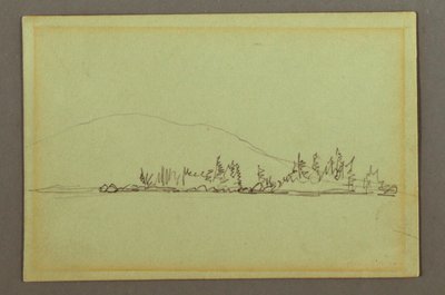 Zeichnung, Bewaldetes Ufer, Berg, möglicherweise 1856 von Frederic Edwin Church