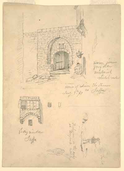 Skizzen des Hauses von Semon dem Gerber, Jaffa, Palästina [Tel-Aviv, Israel] und Fischer auf den Felsen bei Beirut, Syrien [Beirut, Libanon] von Frederic Edwin Church