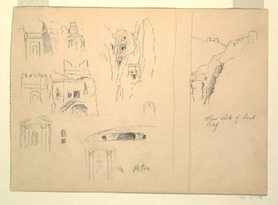Zehn Studien von Gräbern und eine Ansicht von Felsen, Petra, Jordanien von Frederic Edwin Church