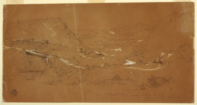 Tal mit einer Brücke und Häusern, nahe Guaranda, Ecuador von Frederic Edwin Church