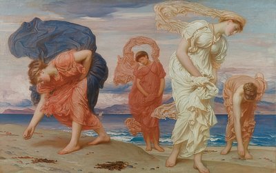 Griechische Mädchen, Kiesel am Strand auflesend von Frederic Leighton