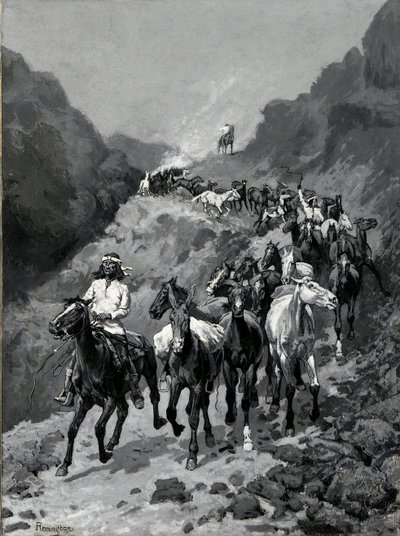 Geronimo und seine Bande kehren von einem Überfall in Mexiko zurück von Frederic Remington