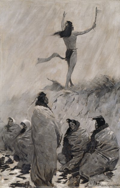 Der Feuerschlucker hob seine Arme zum Donnervogel von Frederic Remington