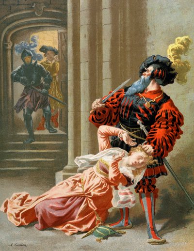 Blaubart versucht, seine Frau zu töten, ca. 1890 (Illustration) von Frederic Theodore Lix