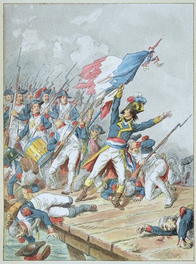 Bonaparte überquert die Brücke von Arcole im November 1796 von Frederic Theodore Lix