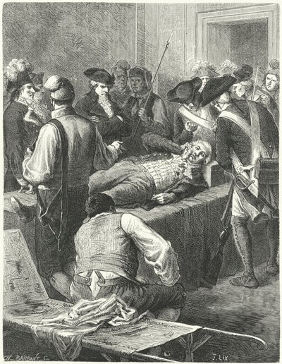Der verwundete Maximilien Robespierre im Komitee für öffentliche Sicherheit wartet auf seine Hinrichtung, 1794 von Frederic Theodore Lix