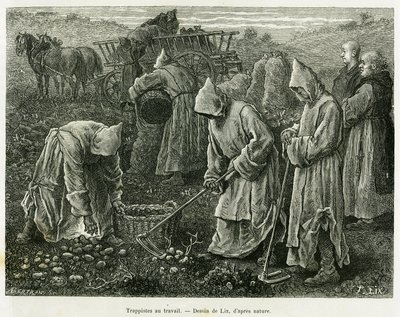 Trappisten bei der Arbeit. Gravur von Lix zur Illustration der Geschichte A Travers l