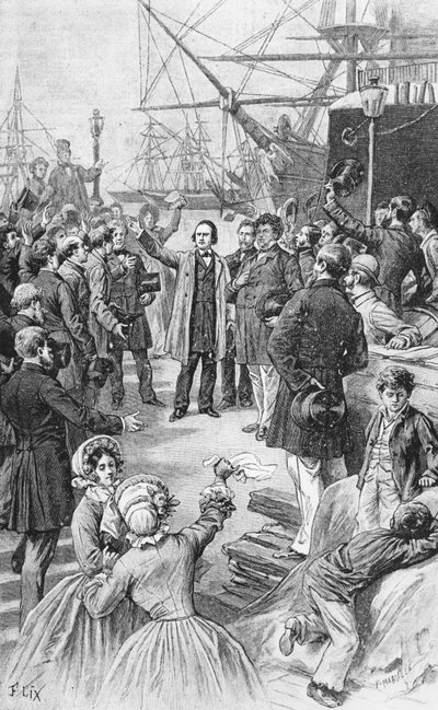 Victor Hugo (1802-85) verabschiedet sich von seinen Freunden und Unterstützern in Antwerpen am 1. August 1852, ca. 1885 von Frederic Theodore Lix