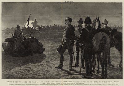 Warten auf den Mondaufgang, eine Pause während Sir Herbert Stewarts Wüstenmarsch von Korti zu den Gakdul-Wells von Frederic Villiers