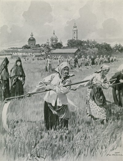 Ein Kloster in Nowgorod: Nonnen beim Heumachen von Frederic de Haenen