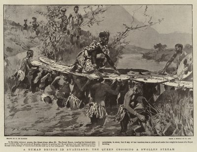 Eine menschliche Brücke in Swasiland, die Königin überquert einen angeschwollenen Bach von Frederic de Haenen