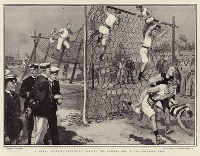 Ein Marine-Sporttreffen, das Torpedonetz im Hindernislauf erklimmen von Frederic de Haenen