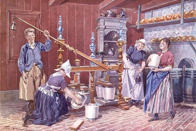 Käseproduktion in Holland, um 1900 von Frederic de Haenen