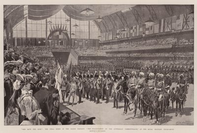 Gott schütze den König, die letzte Szene im großen Festzug, die Einweihung des australischen Commonwealth, beim Royal Military Tournament von Frederic de Haenen