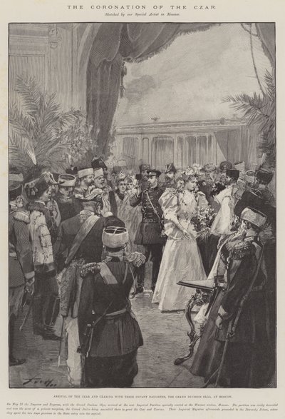 Die Krönung des Zaren, Ankunft des Zaren und der Zarin mit ihrer kleinen Tochter, der Großfürstin Olga, in Moskau von Frederic de Haenen