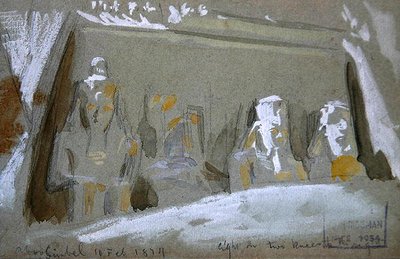 Vier kolossale Statuen von Ramses II. im Großen Tempel von Abu Simbel von Frederick Arthur Bridgman