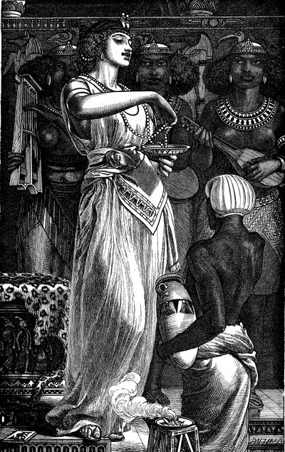 Kleopatra VII 69-30 v. Chr., Königin von Ägypten, Perlen in Wein auflösend, 1866 von Frederick Augustus Sandys