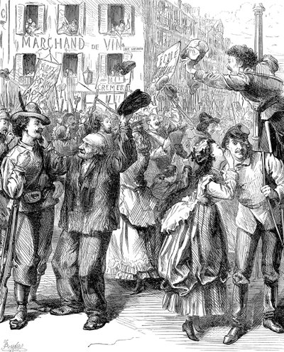 Verteidigung von Paris: Studenten gehen, um die Barrikaden zu besetzen, Deutsch-Französischer Krieg, 1870 von Frederick Barnard