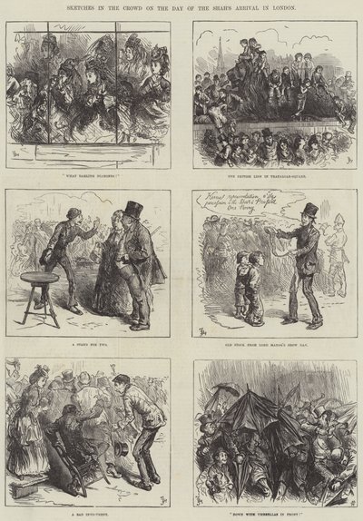 Skizzen in der Menge am Tag der Ankunft des Schahs in London von Frederick Barnard