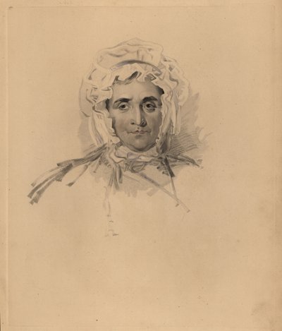 Porträt von Sir Thomas Lawrences Mutter Lucy Read kurz vor ihrem Tod. In Haube und hochgeschlossenem Kleid. Handkolorierte Gravur von Frederick Christian Lewis nach einer Illustration von Sir Thomas Lawrence aus P.G. Patmore