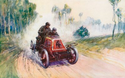Fournier mit Mors Nr. 4 während des Paris-Berlin-Rennens 1901, eines der wenigen Rennen, bei dem die führende Marke Panhard geschlagen wurde von Frederick Gordon (after) Crosby