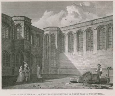 Südwestansicht des Hauptquadrats oder Innenhofs von Crosby Hall von Frederick Nash