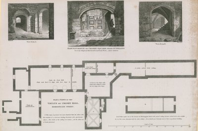 Grundriss und Ansichten der Gewölbe von Crosby Hall, Bishopsgate Street von Frederick Nash
