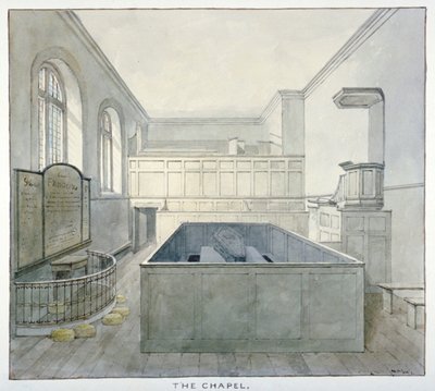 Innenansicht der Kapelle im Newgate-Gefängnis, Old Bailey, City of London von Frederick Nash