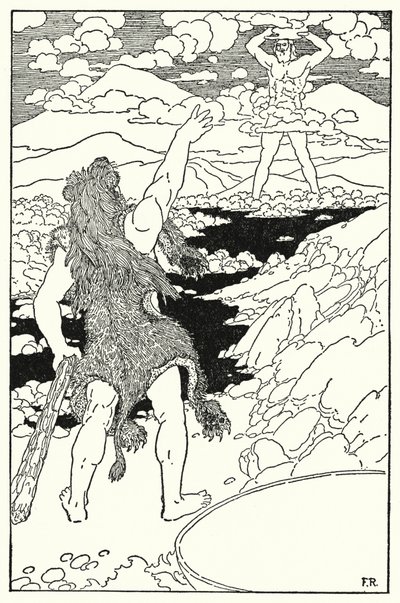 Herkules sah das Gesicht des Riesen mit all seinen riesigen Zügen von Frederick Richardson