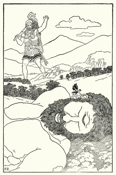 Der Pygmäe rief Antaeus ins Ohr, dass ein weiterer Riese kommt von Frederick Richardson