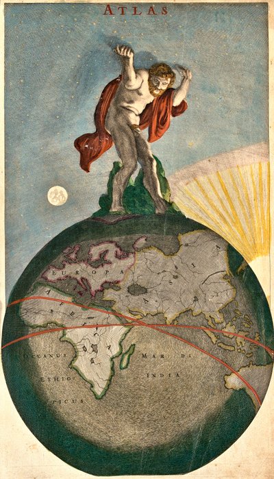 Atlas, der das Himmelsgewölbe stützt, auf die Erde hebend von Frederick de Wit