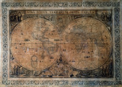 Nova Totius Terrarum Orbis Tabula, Doppel-Hemisphären-Weltkarte von Frederick de Wit