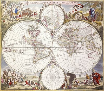 Weltkarte aus Atlas Maior, ca. 1705 von Frederick de Wit