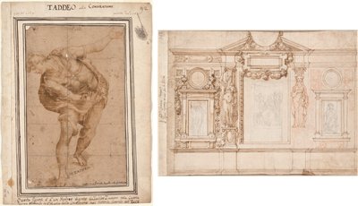 Ein Hebräer, aus Christus dem Volk gezeigt (recto); Entwurf für eine Wanddekoration mit eingeklebten Skizzen nach Raphael (verso) von Frederico Zuccaro