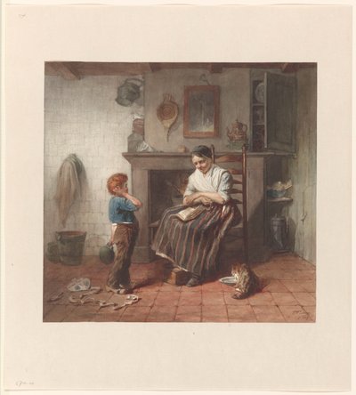 Interieur mit einem Jungen, einem Drachen und einer Frau von Frederik Willem Zürcher