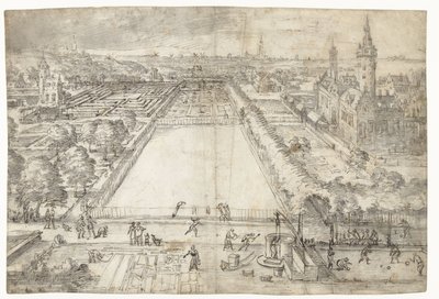 Schloss mit einem Park in der Nähe einer Stadt von Frederik van Valckenborch