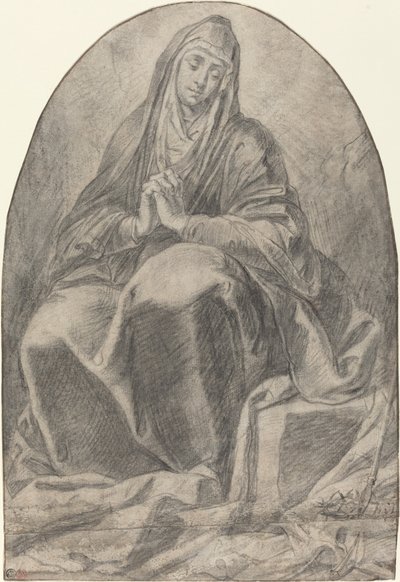 Die trauernde Jungfrau betrachtet die Werkzeuge der Passion von French 17th Century