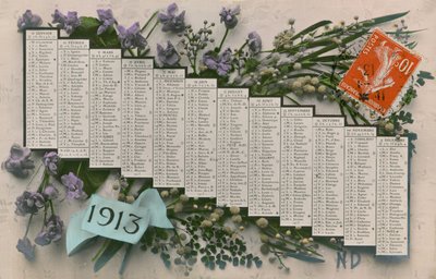 Kalender 1913. Postkarte gesendet im Jahr 1913 von French Photographer