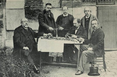 Knochen eines jungen Mannes, 1846 exhumiert, fälschlicherweise Louis XVII. zugeschrieben, von links nach rechts: Magitot, de Backer, Quétin, Bilhaut, Talrich, Manouvrier von French Photographer