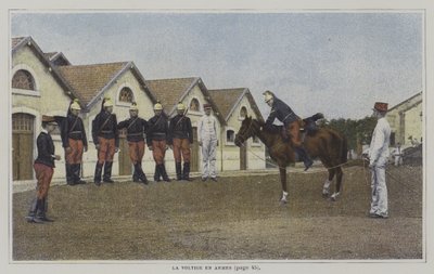 Kavallerist übt das Aufsitzen auf ein Pferd von French Photographer