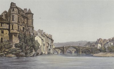 Espalion, Altes Justizpalais und alte Brücke über den Lot von French Photographer