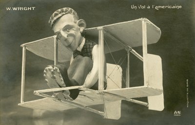 Figur von Wilbur Wright in einem Flugzeug von French Photographer