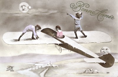 Neujahrskarte mit Kindern im Flugzeug von French Photographer