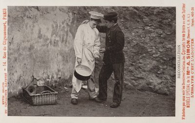 Versöhnung zwischen zwei Jungen, die in einem Hotel oder Restaurant arbeiten von French Photographer